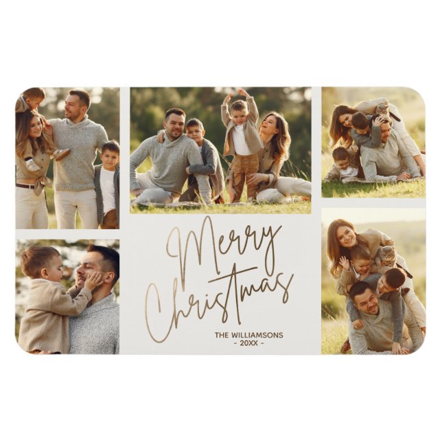 Gold Merry Christmas Five Photo Magnet (Horizontal)