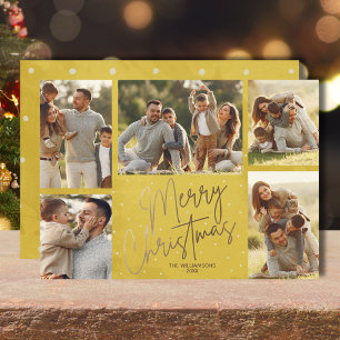 Gold Merry Christmas Five Photos Holiday Card