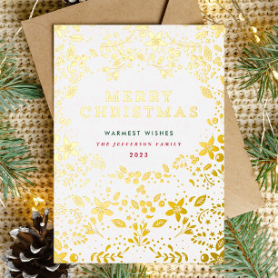 Gold Merry Christmas Florals Foil Holiday Card