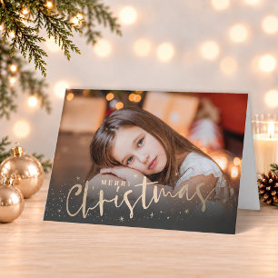 Gold Merry Christmas Folded Photo Holiday Card