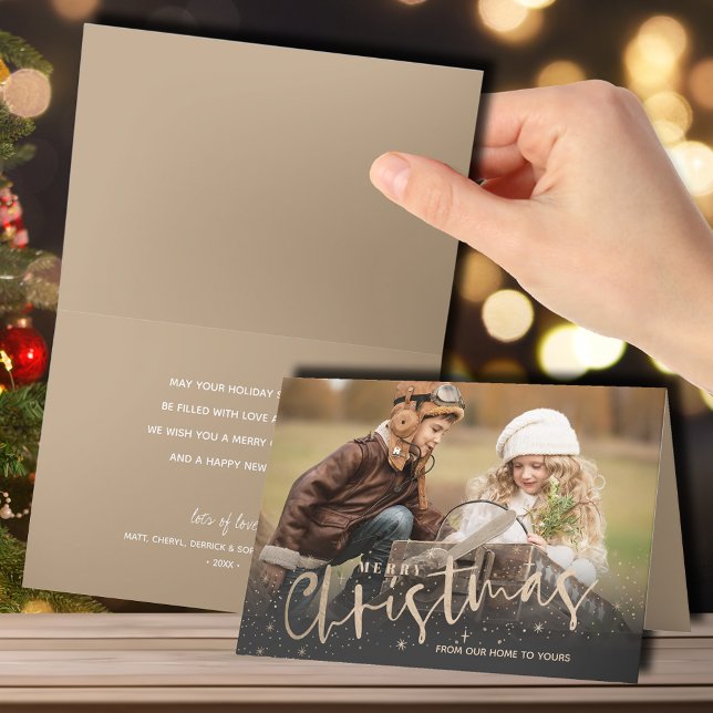 Gold Merry Christmas Folded Photo Holiday Card (Creator Uploaded)