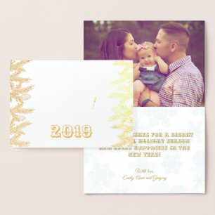 Gold Merry Christmas & Happy New Year Photo Foil Card