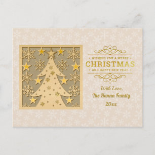 Gold Merry Christmas & Happy New Year & Snowflake Holiday Postcard