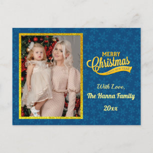 Gold Merry Christmas & Happy New Year & Snowflake Postcard