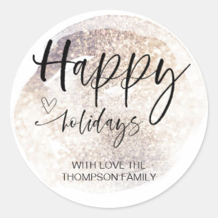 Gold Merry Christmas Holiday Gift Label For Family