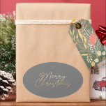 Gold Merry Christmas Luxe Grey Oval Sticker<br><div class="desc">Merry Christmas in a faux gold foil script,  these grey stickers are stylish for any Christmas holiday occasion. MORE COLORS and matching products in our collection.</div>