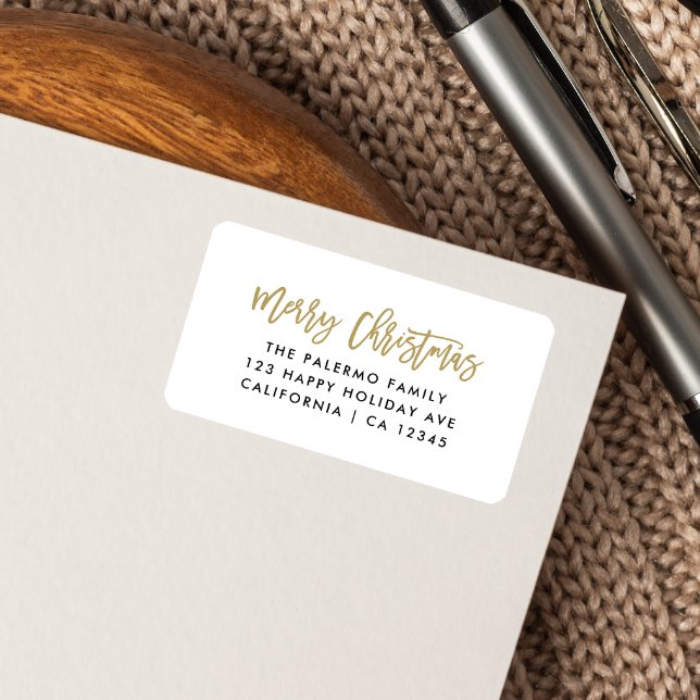 Gold Merry Christmas Modern Script Typography Label (Creator Uploaded)