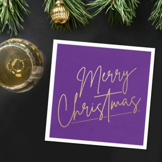 Gold Merry Christmas on Purple Napkins (Creator Uploaded)