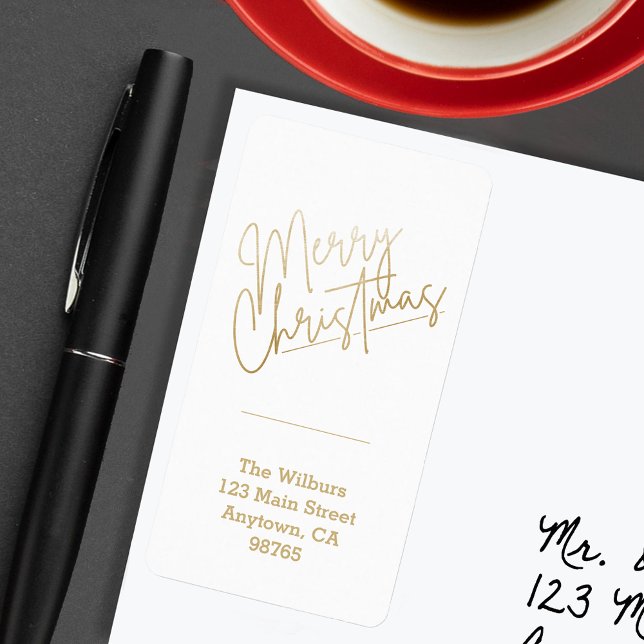 Gold Merry Christmas on White Return Address Label (Gold Merry Christmas on White Return Address Labels)