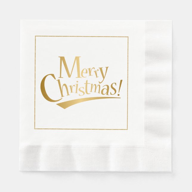 Gold Merry Christmas Paper Napkins (Front)