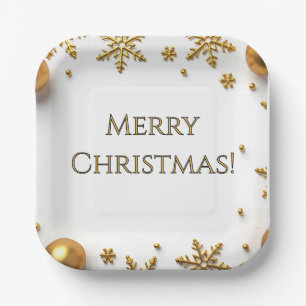 Gold Merry Christmas  Paper Plate