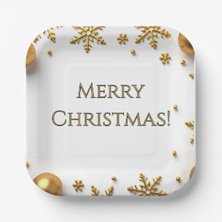 Gold Merry Christmas Paper Plate