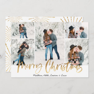 Gold Merry Christmas Photo Card Five Pictures