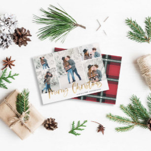 Gold Merry Christmas Photo Card Five Pictures
