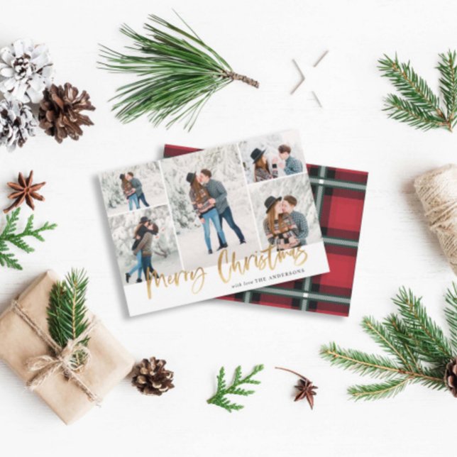 Gold Merry Christmas Photo Card Five Pictures (Creator Uploaded)