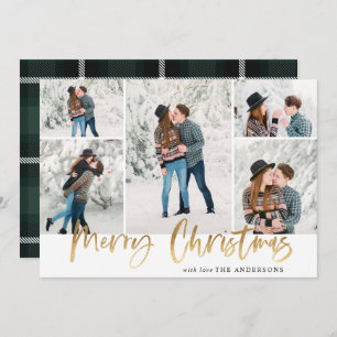 Gold Merry Christmas Photo Card Five Pictures