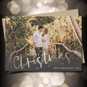 Gold Merry Christmas Photo Holiday Card