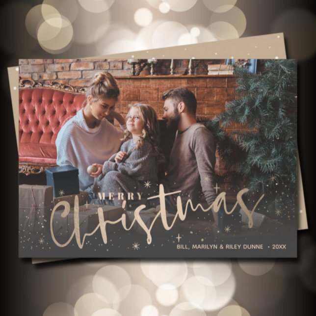 Gold Merry Christmas Photo Holiday Card (Creator Uploaded)