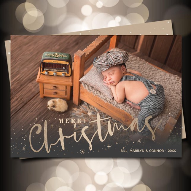 Gold Merry Christmas Photo Holiday Card (Creator Uploaded)