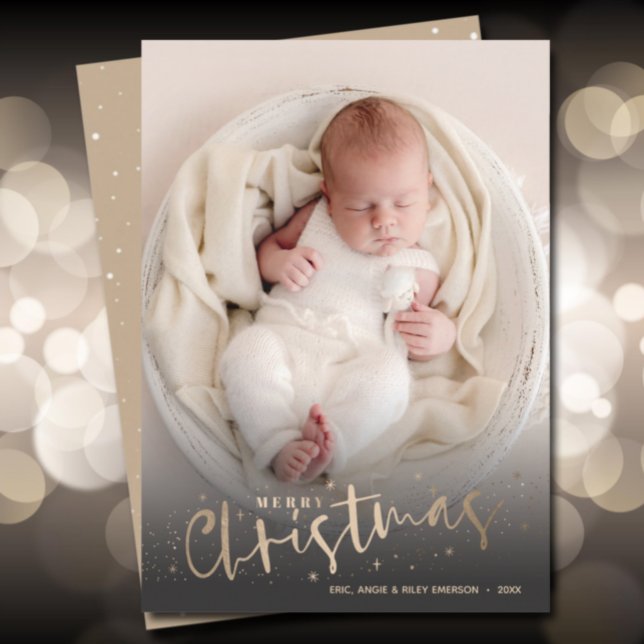 Gold Merry Christmas Photo Holiday Card (Creator Uploaded)