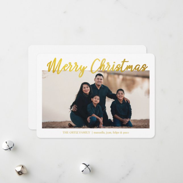 Gold Merry Christmas Photo Overlay Simple Holiday Card (Front/Back In Situ)