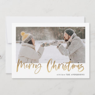 Gold merry christmas red and green plaid photo hol holiday card