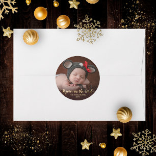 Gold Merry Christmas Religious Photo Christmas Classic Round Sticker
