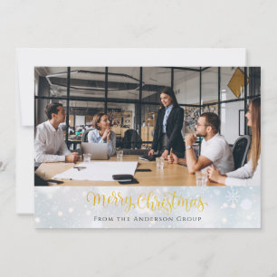 Gold Merry Christmas Script Business Office Photo Holiday Card