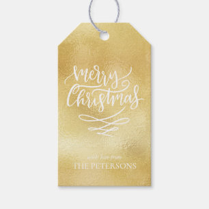 Gold Merry Christmas Script Christmas Trees Gift Tags