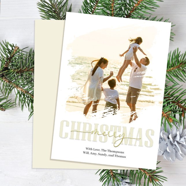 Gold Merry Christmas Script Photo  Holiday Card (Elegant and simple Merry Christmas Holiday photo card.)