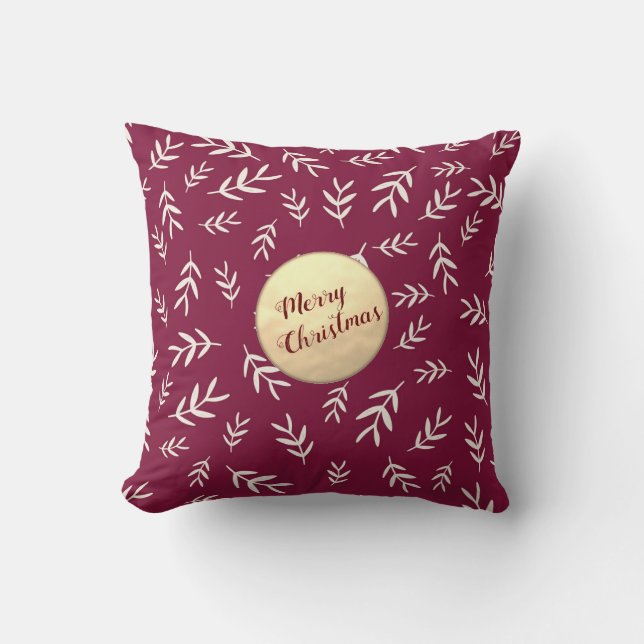 Gold Merry Christmas Script Red Elegant Cushion (Front)