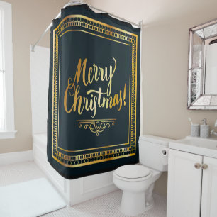 Gold Merry Christmas Shower Curtain