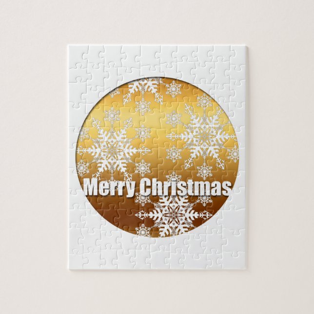 Gold Merry Christmas Snowflakes - Jigsaw Puzzle (Vertical)