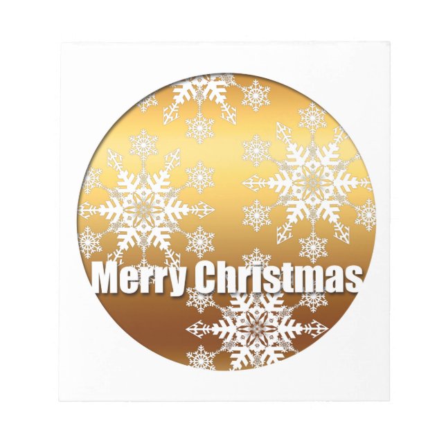 Gold Merry Christmas Snowflakes - Notepad (Front)