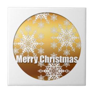 Gold Merry Christmas Snowflakes - Tile
