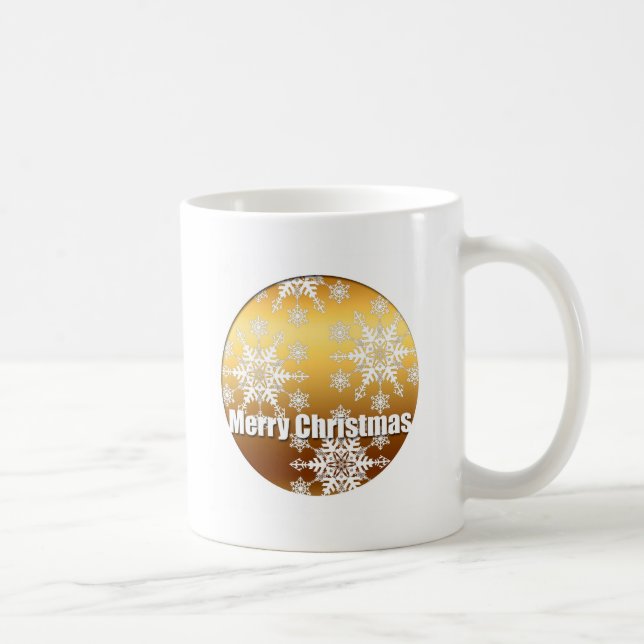 Gold Merry Christmas Snowflakes White Mug (Right)