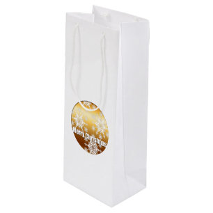 Gold Merry Christmas Snowflakes - Wine Gift Box Bag