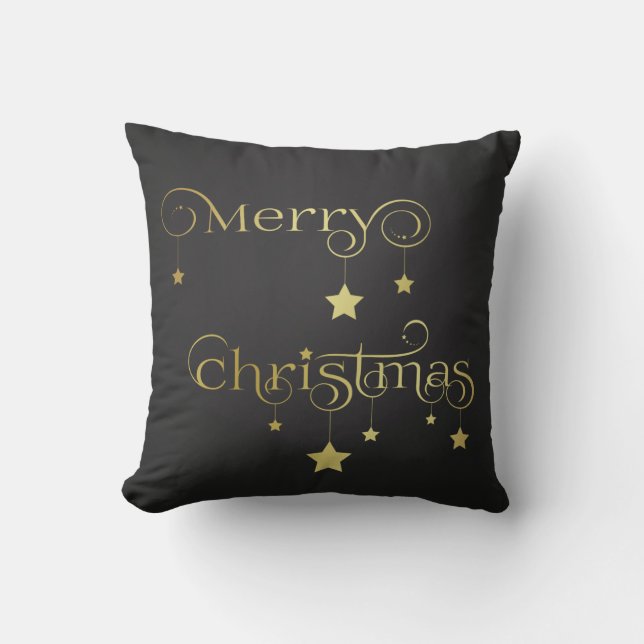 Gold Merry Christmas Stars Cushion (Front)