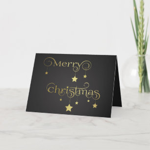 Gold Merry Christmas Stars Holiday Card