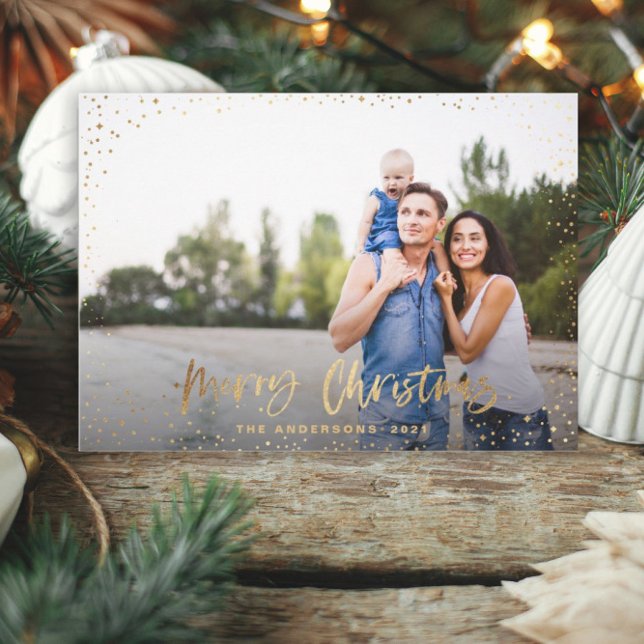 Gold merry Christmas stars photo holiday card (Creator Uploaded)