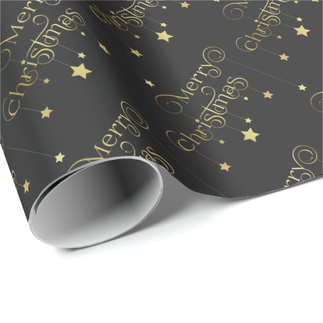 Gold Merry Christmas Stars Wrapping Paper (Roll Corner)