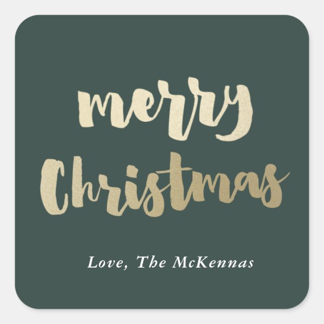 Gold Merry Christmas sticker faux foil (Front)