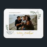 Gold Merry Christmas Three Photo Holiday Magnet<br><div class="desc">Design features Merry Christmas in a gold calligraphy script.  Easily customise with your photo of choice.  Ideal Merry Christmas sentiment for the holiday season.</div>