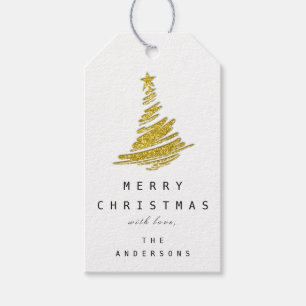 Gold Merry Christmas Tree Happy From White Gift Tags