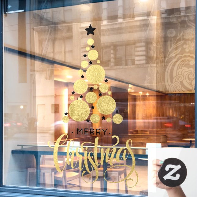 Gold Merry Christmas Tree Stars Holiday (Cafe Window)