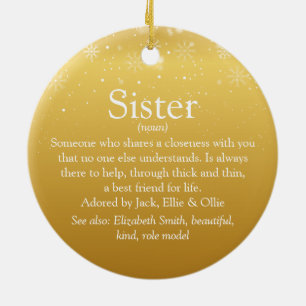 Gold Merry Christmas Worlds Best Sister Definition Ceramic Ornament