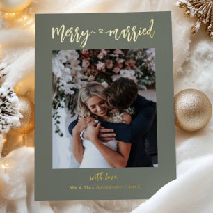 Gold Merry & Married 2 Photos First Christmas Foil Holiday Card