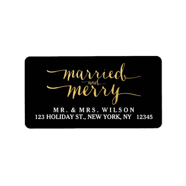 Gold Merry & Married | Holiday Address Label (Front)