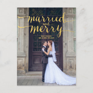 GOLD MERRY & MARRIED HOLIDAY PHOTO POSTCARD