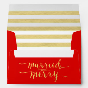 Gold Merry & Married Holiday Printed Envelope